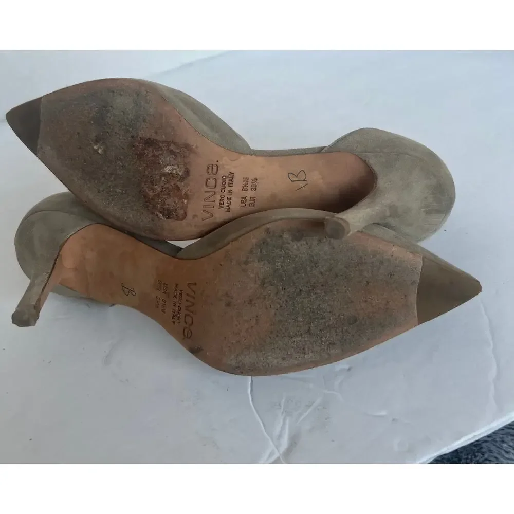 VINCE Celeste Taupe Suede D' Orsay Pointy Toe Heel Pump Shoes Size 8.5M - Picture 9 of 10